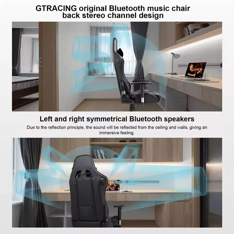 Gaming Chair with Bluetooth Speakers High Back PU Office Chair Black