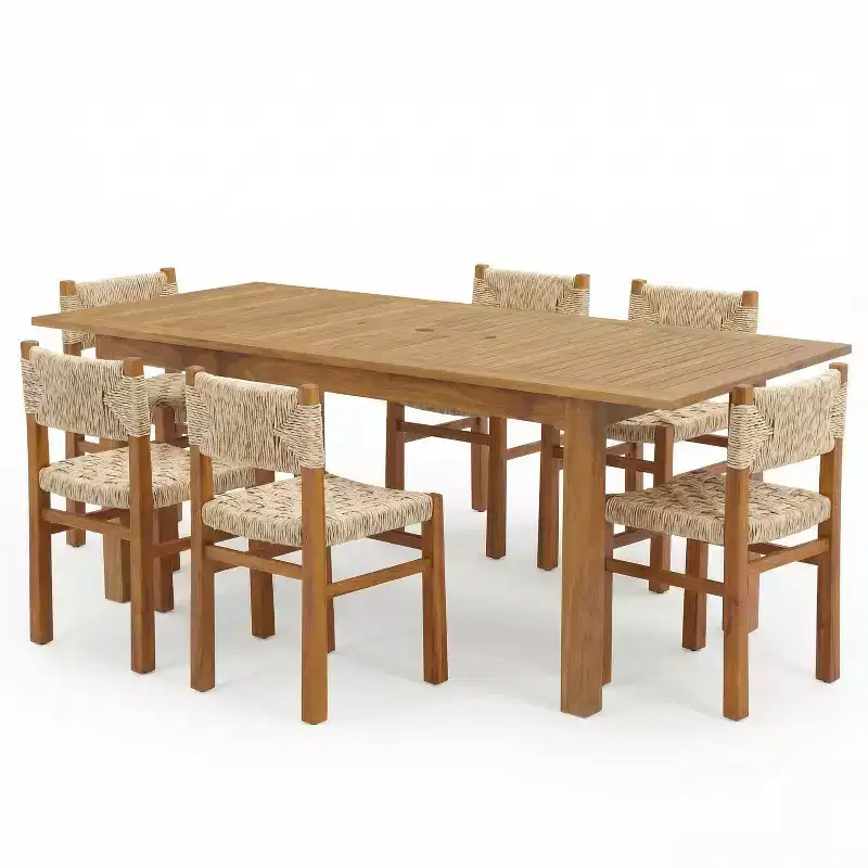 Christopher Knight Home Wriby Modern 7 Piece Patio Acacia Dining Set with Expandable Slatted Table and Wicker Design