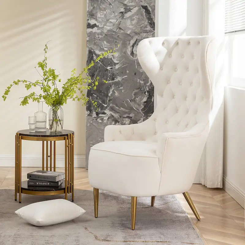 KINWELL Tufted High Wingback Accent Chairs Velvet Armchairs, Set of 2