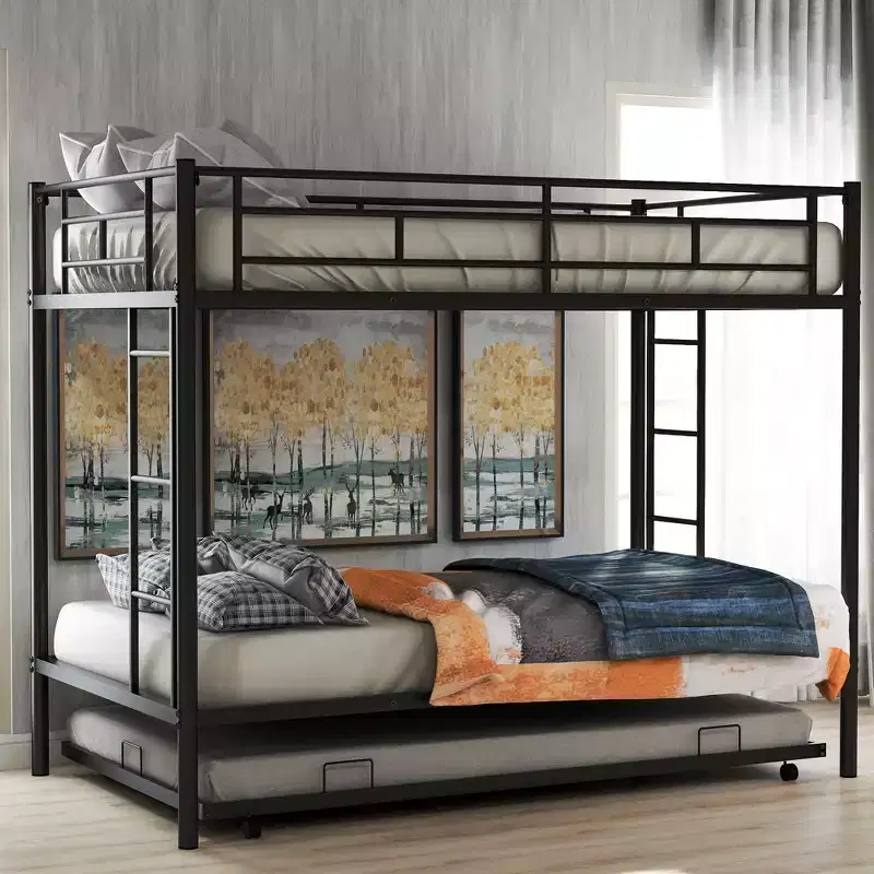 Whisen Metal Twin over Twin Bunk Bed with Trundle and 2 ladders