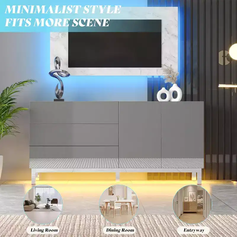 High Gloss Electroplated Sideboard Buffet with LED Lights, 63