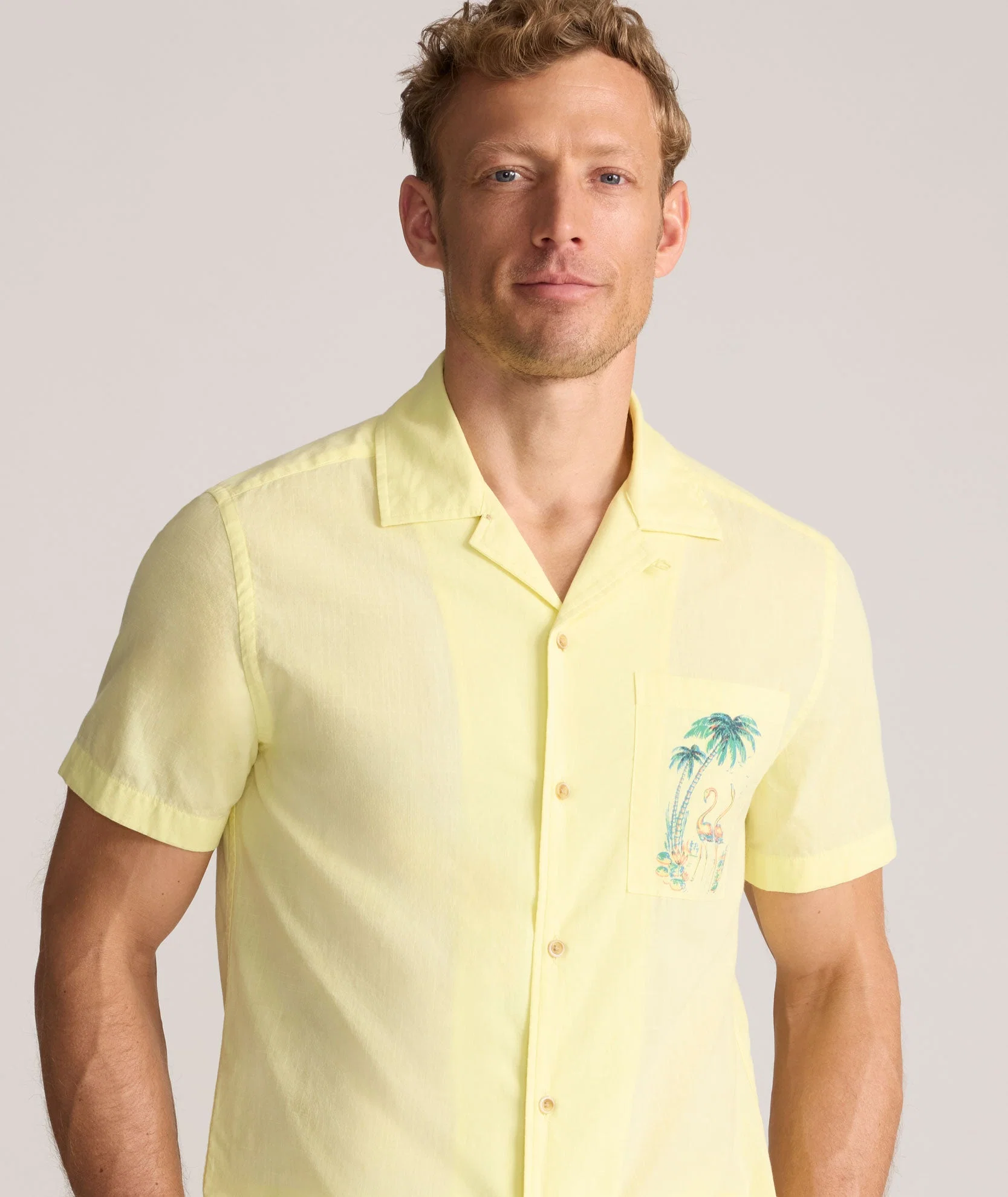 Camp Collar Short-Sleeve Slub Cotton Poplin Shirt