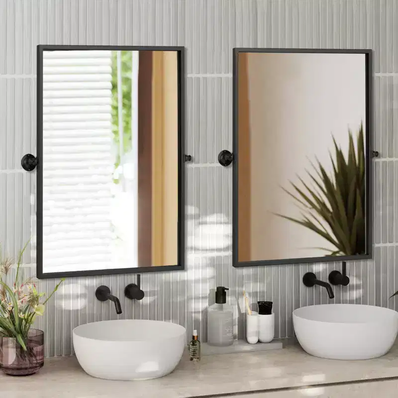 MAYEERTY 24x31in Hanging Mirror Iron Right Angle Hardware Black