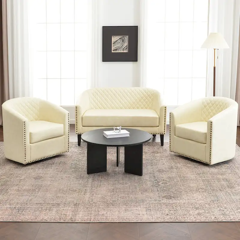 KINWELL 50W Tufted Faux Leather Upholstered Small Loveseat Sofa