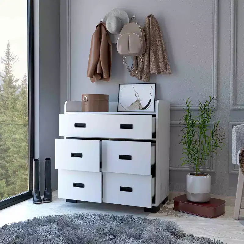Dresser for Bedroom with Double Drawer & 4 Single Drawers, Wood Chest of Drawers Closet Storage Cabinet Organizer for Living Room Hallway