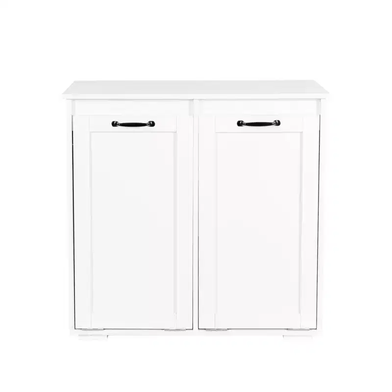 VIYET 30.3 Storage Cabinet, White Particle Board+MDF Storage Cabinet w/ 2 Removable Liner Bags (Light/Dark Sorting+Handles)