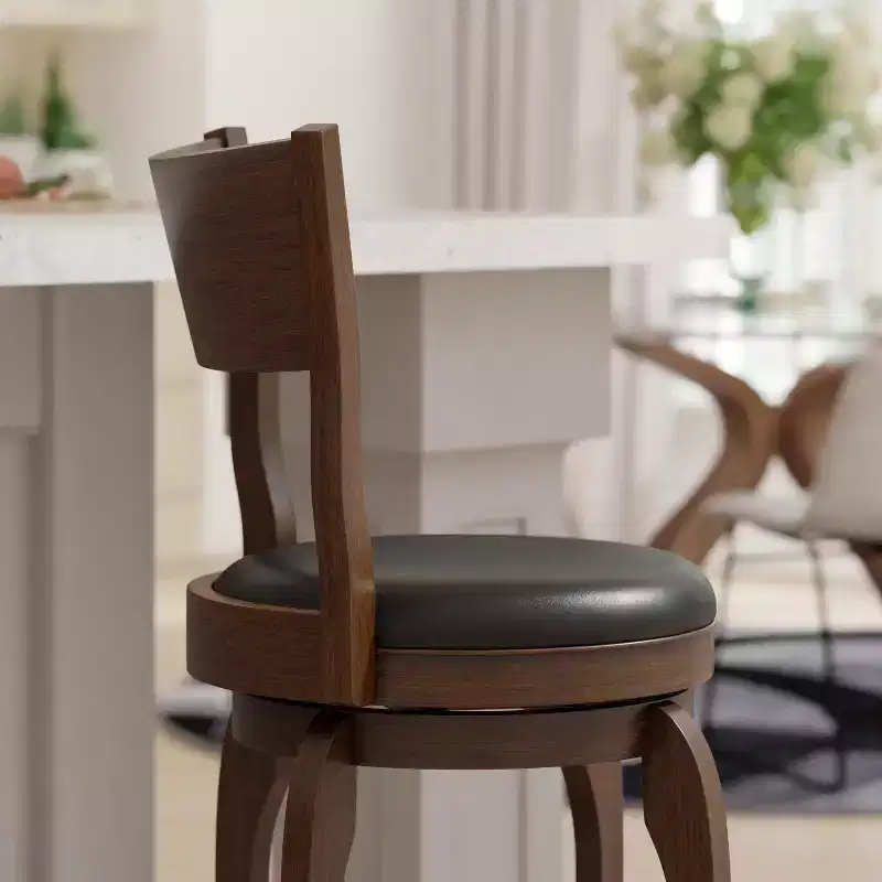 Wooden Swivel Barstool with Padded Faux Leather Seat