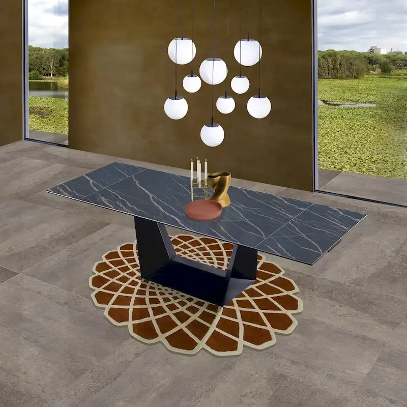 Extendable Dining Table with Slate Black Ceramic Top - 106.3/70.87*35.43*29.53