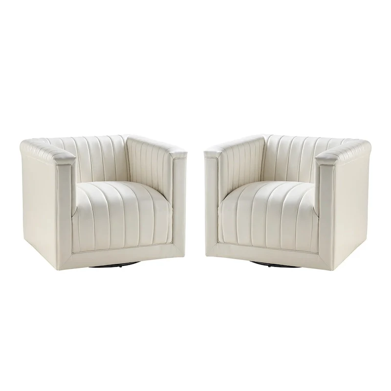 Esteban Modern Leather Upholstered Swivel Barrel Chair Set of 2 by HULALA HOME