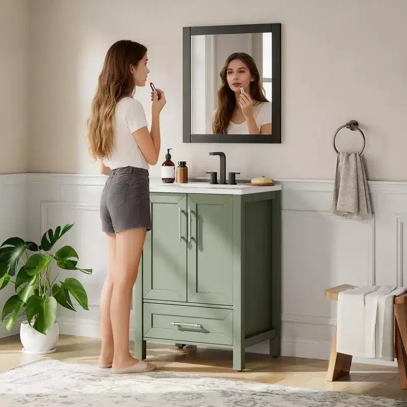 Modern Freestanding Bathroom Vanity Set with Single Ceramic Sink - Cabinet with Soft-Close Doors and Drawer