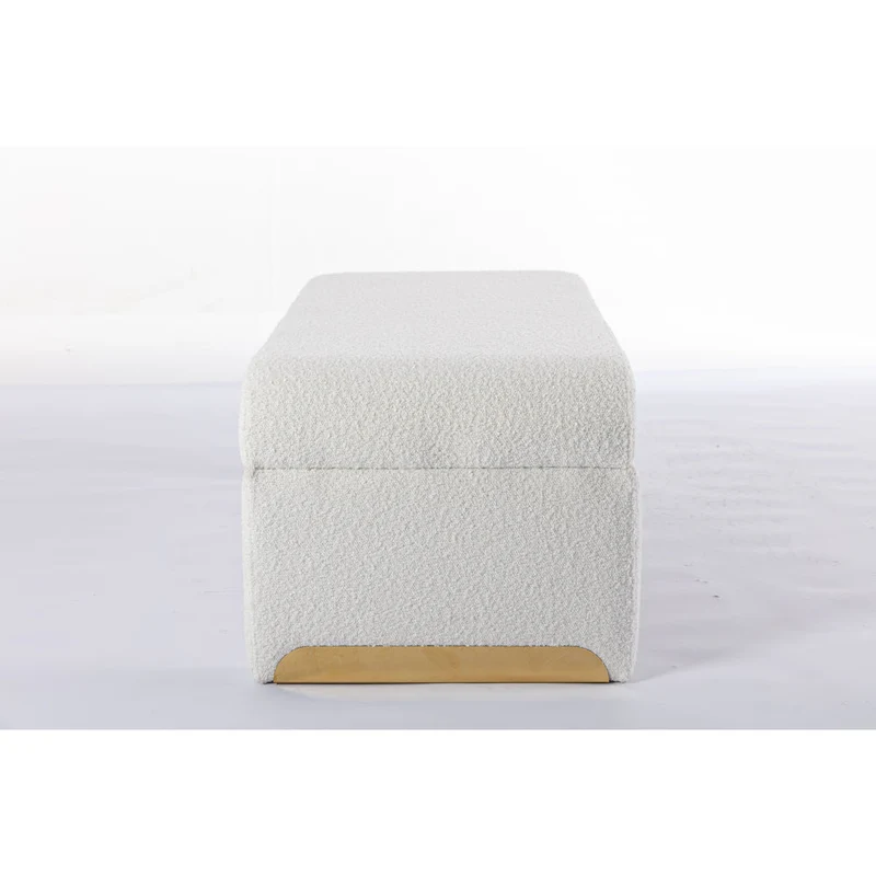 New Boucle Fabric Ottoman Footstool Bedroom Bench Shoe Bench With Gold Metal Legs