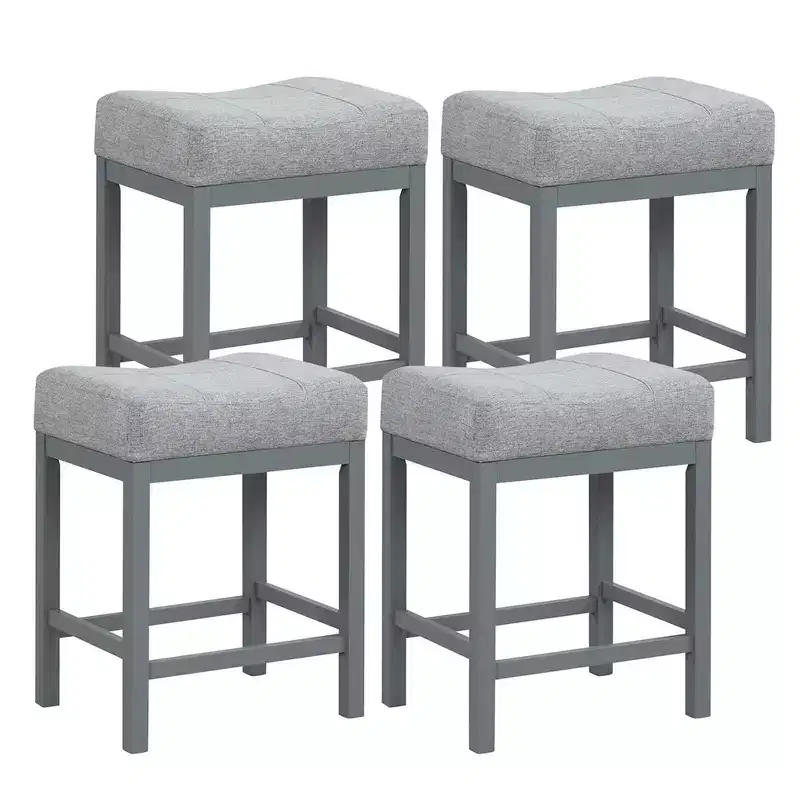 Costway 24.5 Bar Stool Set of 4 with Solid Rubber Wood Frame Humanized Footrest Kitchen White/Gray