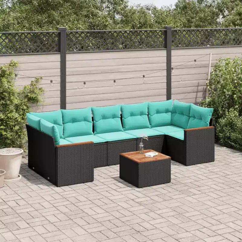 vidaXL 8 Piece Patio Sofa Set with Cushions Black Poly Rattan