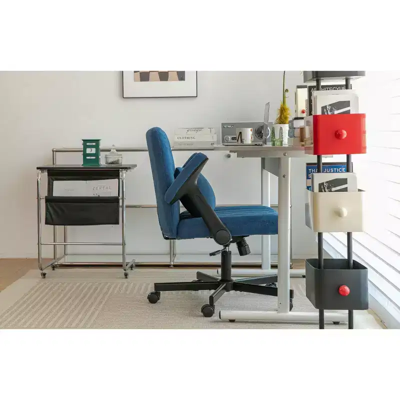 Okak Modern Velvet Office Chair with Padded Back, Desk Chair with Adjustable Armrest and Back, Comfy Chair for Office, Study