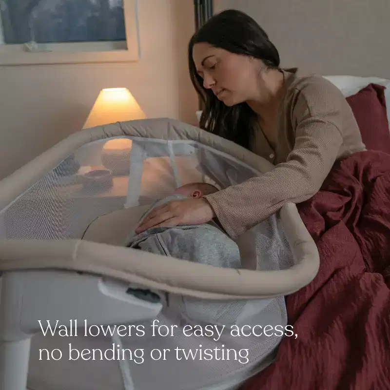 Bedside Bassinet with Mesh Walls and Mattress Pad - White, Metal Frame, Up to 20 lbs