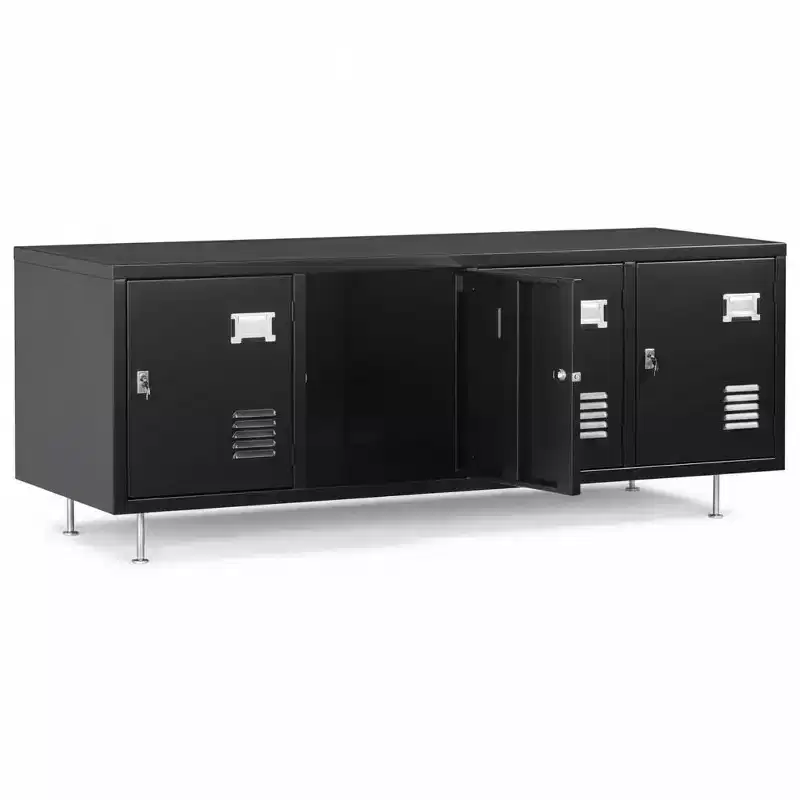 Garvee 4-Door Metal Wall-Mounted Locker with Hanging Rod & Card Holder, 45 Wide Storage Cabinet for Home, Gym, School, Office, Easy Assembly, Black
