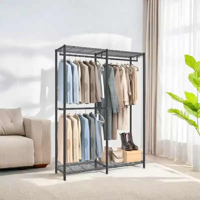 Heavy-Duty Metal Garment Rack, Freestanding Wardrobe Closet, Clothing Racks, 15.8 x 47.2 x 70.9 Inches Clothes Rack Ink Black