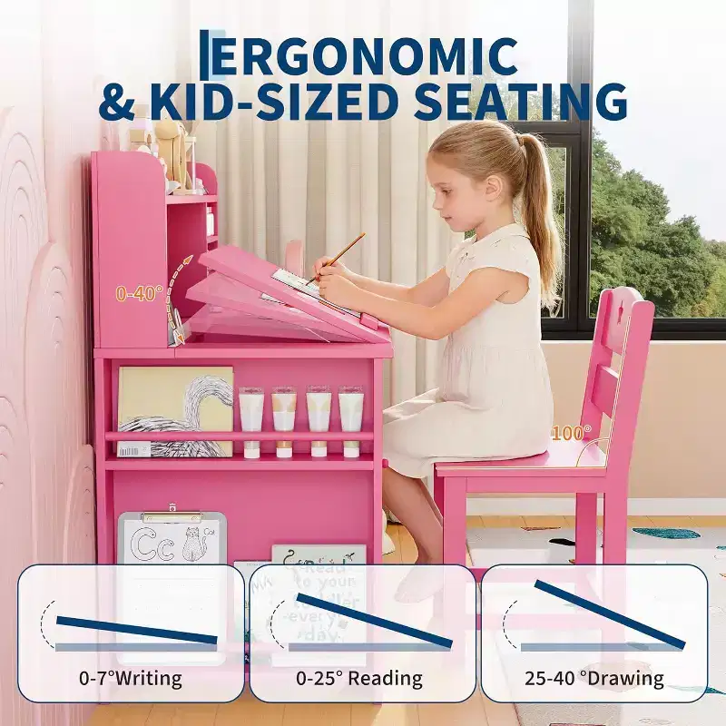 Garvee Kids Study Desk & Chair Set with Storage, Kids Desk with Hutch and Tiltable,for Home