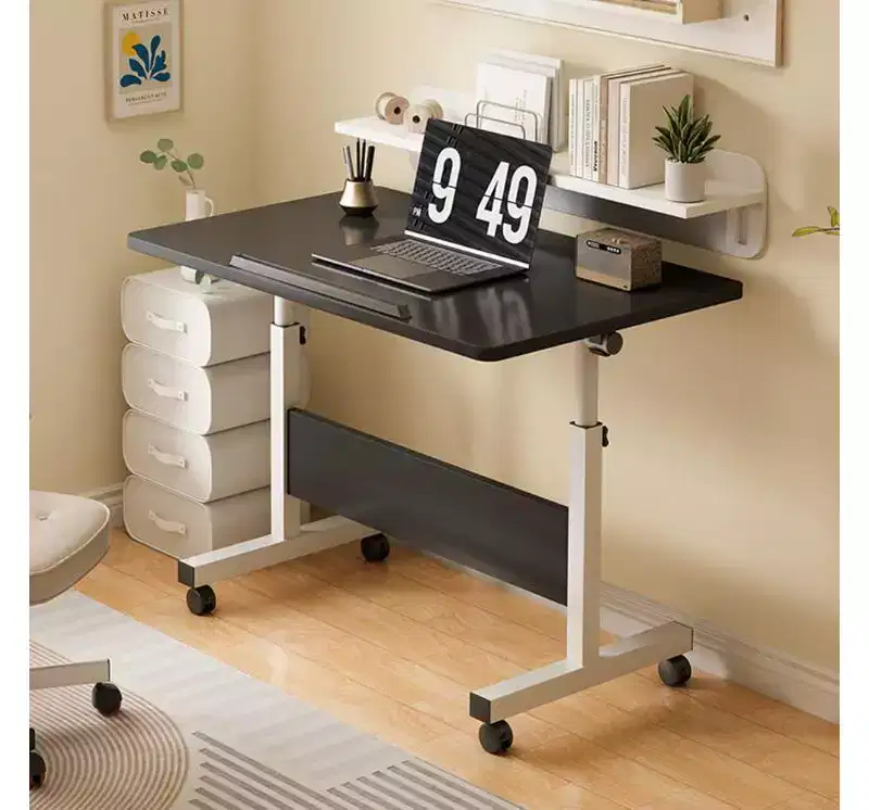 Small Adjustable Height Standing Desk, MDF+Steel Tube, Foldable & Portable Laptop Desk with Wheels for Small Space Home Office, Black