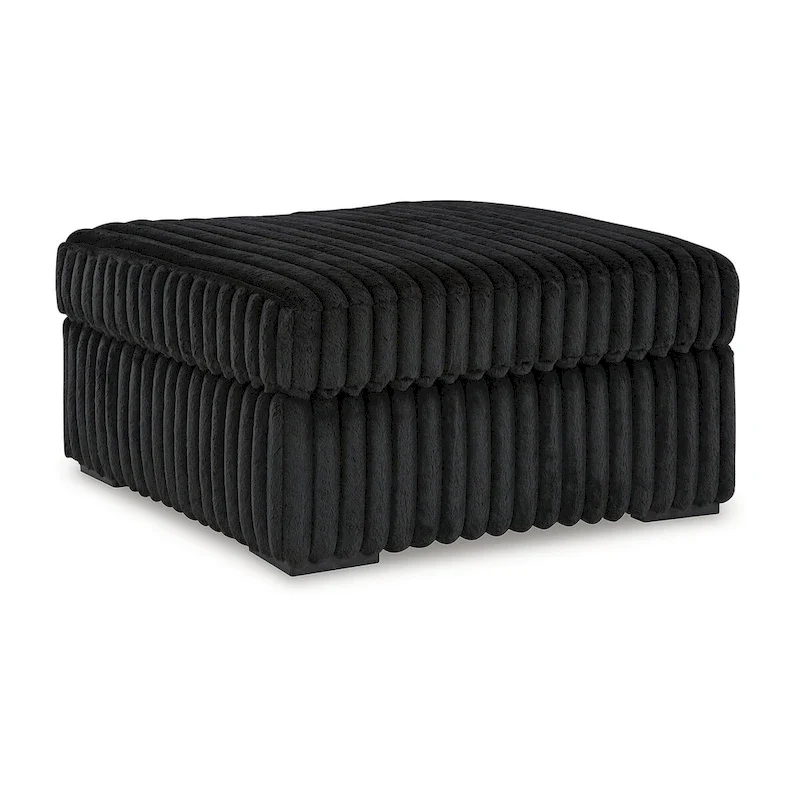 Black Oversized Accent Ottoman with Jumbo Corduroy Upholstery
