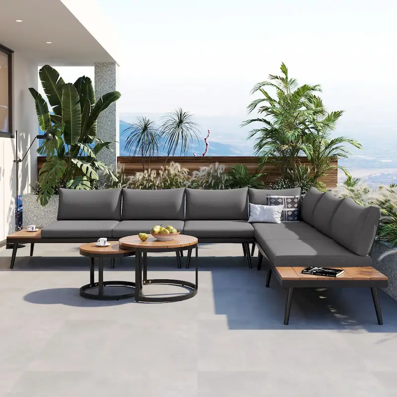 Grey Acacia Wood Outdoor Sectional Sofa Set