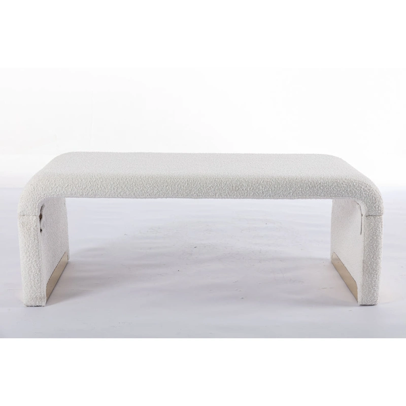 New Boucle Fabric Ottoman Footstool Bedroom Bench Shoe Bench With Gold Metal Legs