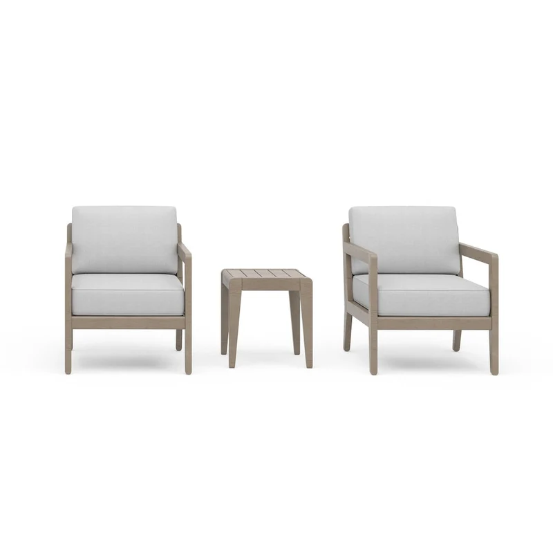 Homestyles Sustain Gray Wood Outdoor Lounge Armchair Pair and End Table