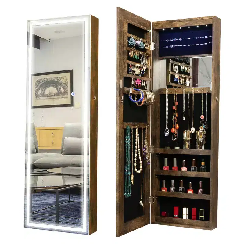 Moedern Full Body Mirror with Jewelry Storage, Wall Mirror with Security Lock, Door Mirror for Living Room, Clothing Room