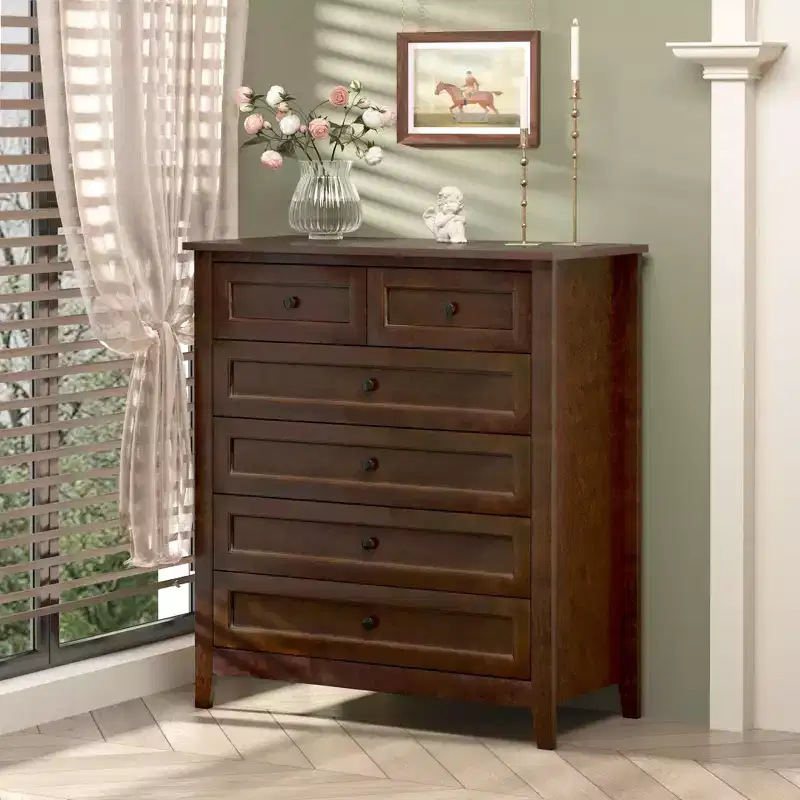 Drawer Dresser, Buffet Cabinet - Solid Wood Spray-Painted with Retro Round Handles, 160LBS Capacity Console Table for Dining/Living Room