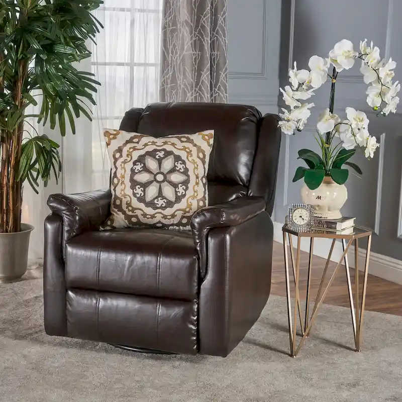 Roomfitters Fabric Glider Recliner with Swivel, Manual Reclining Chair