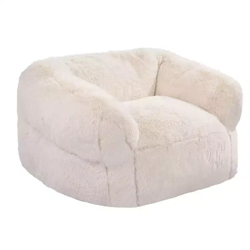 Bean Bag Sofa Chair with Armrests Fluffy Plush High Density Foam Beige