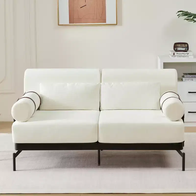 MAYEERTY Modern Loveseat Sofa with Unique Cylindrical Armrests for Living Room Beige