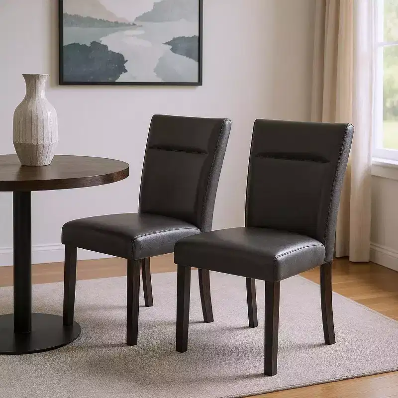 Charcoal & Black Faux Leather Dining Side Chairs, Set of 2