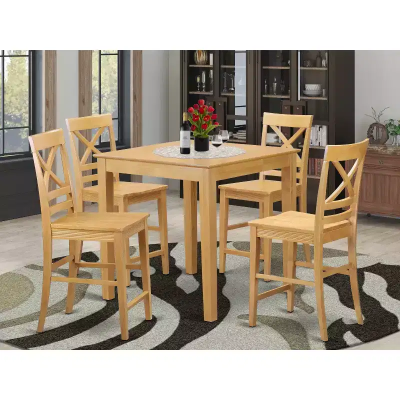 HomeStock Belmont Pub Table Set-Pub Table And Counter Height Chairs, Oak