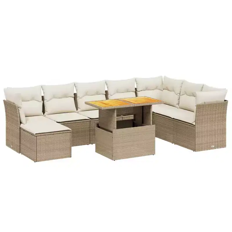 vidaXL 9 Piece Patio Sofa Set with Cushions Poly Rattan and Acacia
