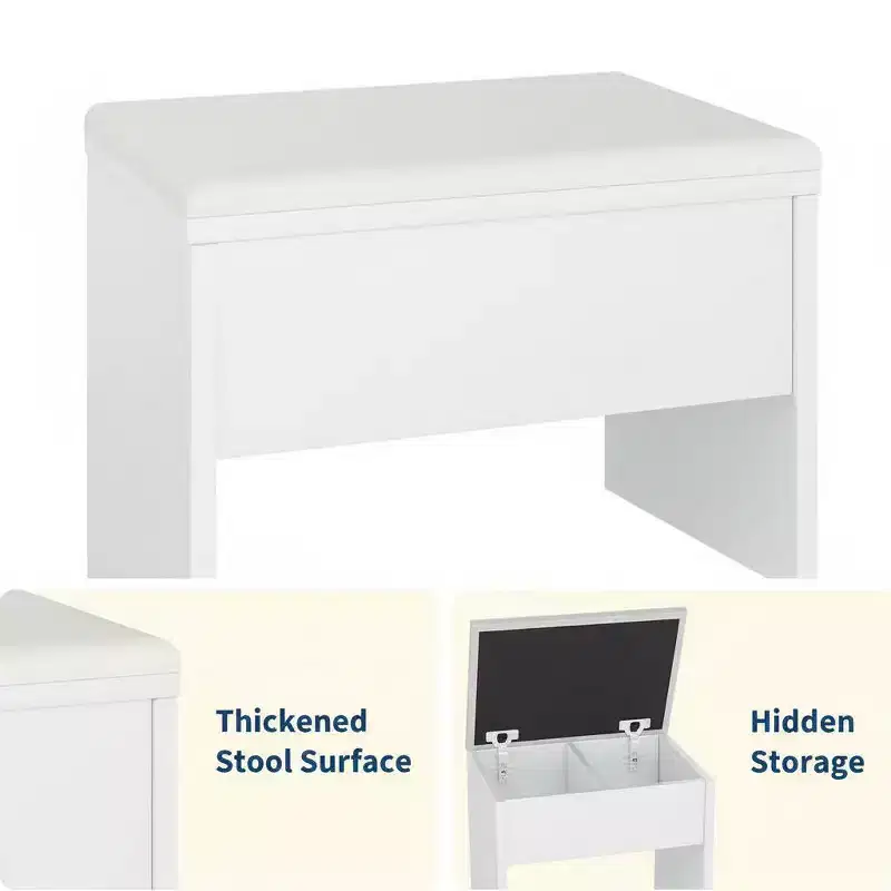 Acekool Vanity Desk with Mirror, 4 Drawers, Storage Stool & Tool Rack for Bedroom Makeup & Work