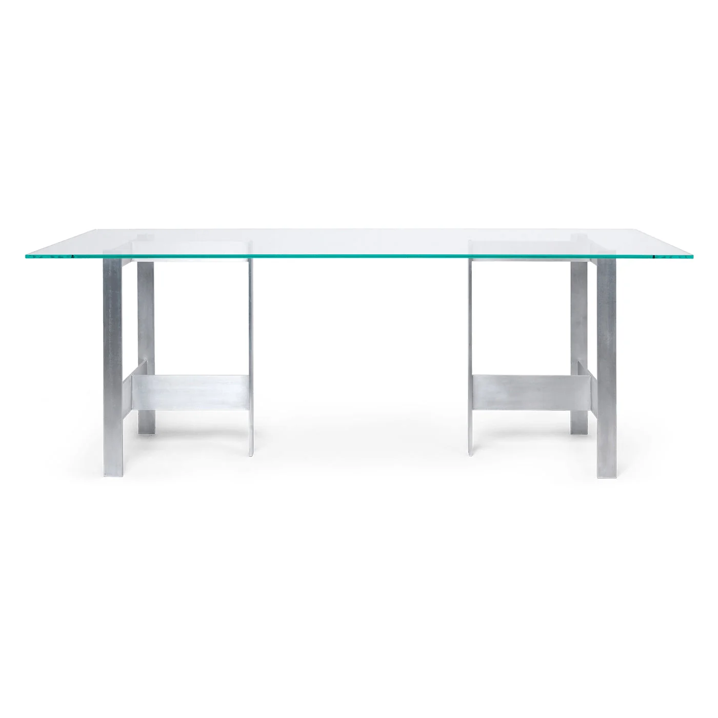 Brutalist Aluminium & Glass Dining Table with Raw Satin Finish for Dining & Office Spaces