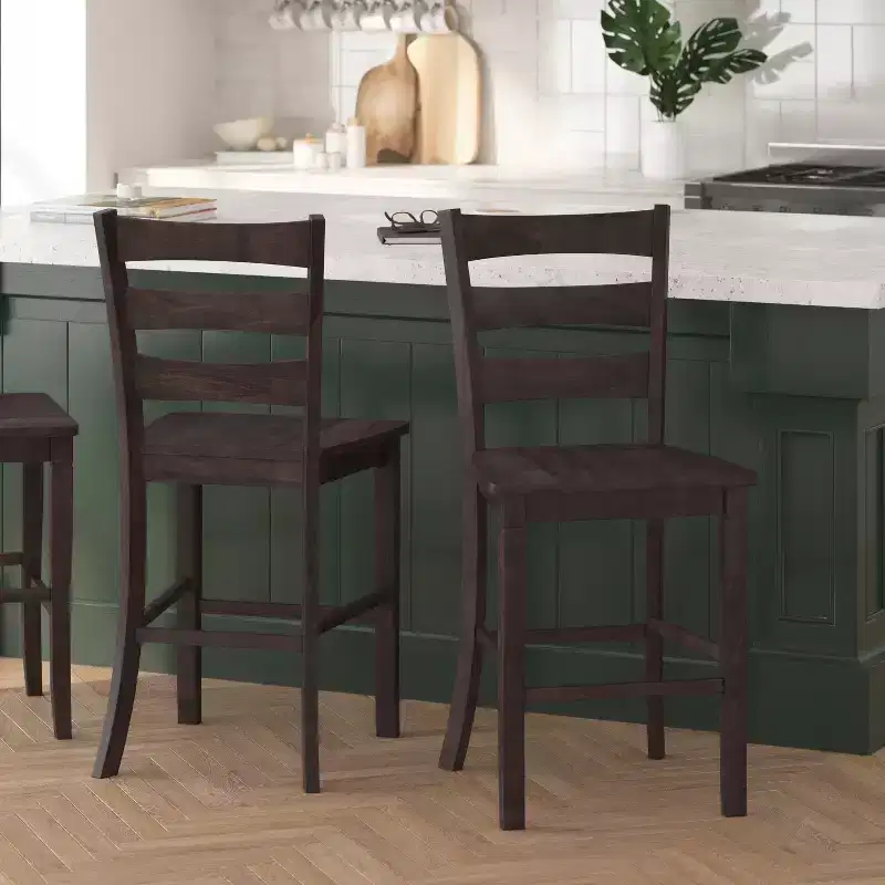 Merrick Lane Set of Two Classic Wooden Ladderback Counter Height Barstools with Solid Wood Seats