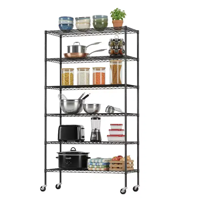6 Tier Commercial Wire Shelving Unit Metal Shelf Wire Rack with Wheels