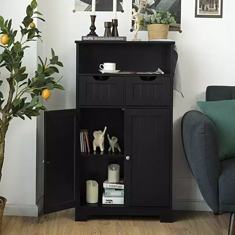 Bathroom Floor Cabinet Wooden Storage Organizer with Drawer & Doors