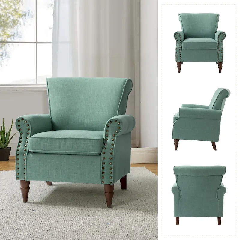 Nyctelius Upholstered Comfy Accent chair with Turned Wooden Legs and Nailhead Trim Set of 2 by HULALA HOME