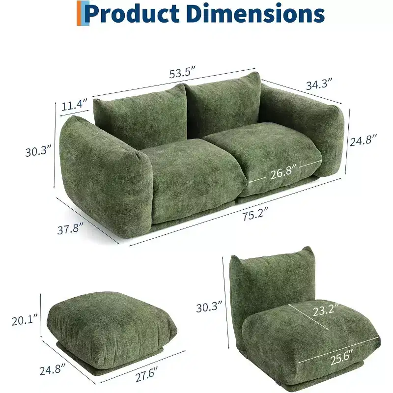 Oversized Cloud Couch Sectional: U-Shape Modular Sofa in Chenille, Deep Boneless Seat Design
