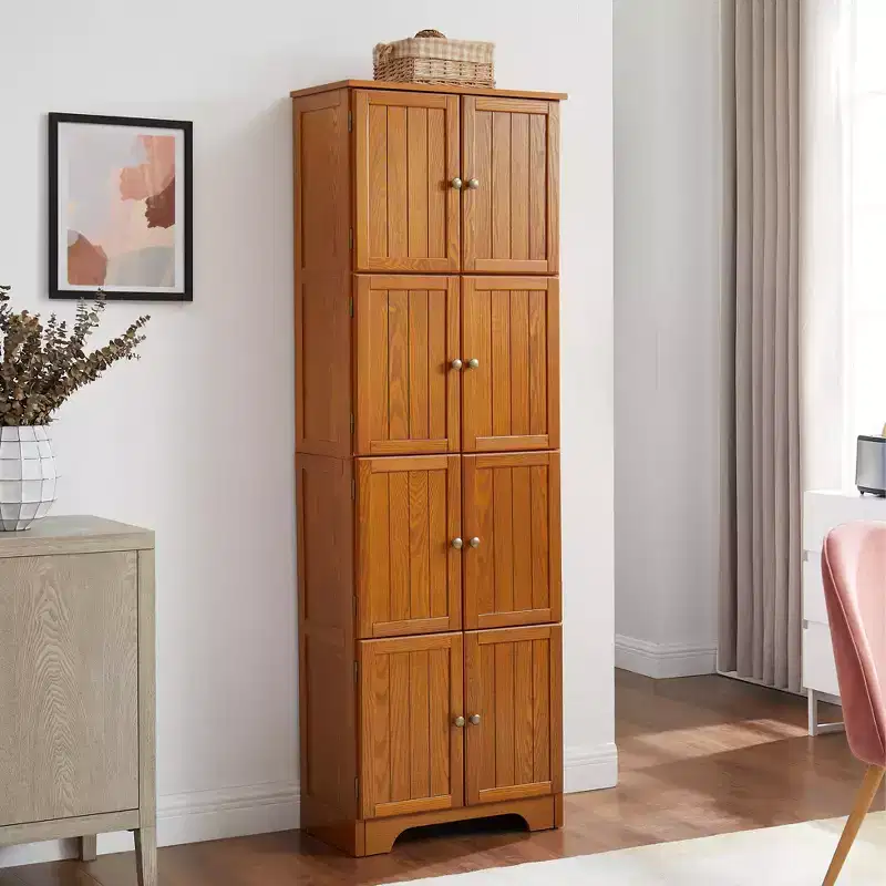 72-Inch Tall Storage Cabinet with 8 Doors and 4 Shelves for Living Room, Kitchen, or Office