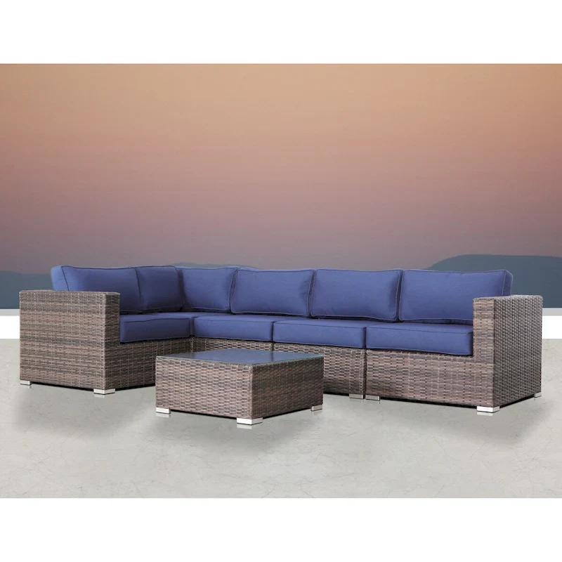LSI 6 Piece Sectional Seating Group With Sunbrella Navy blue Cushion