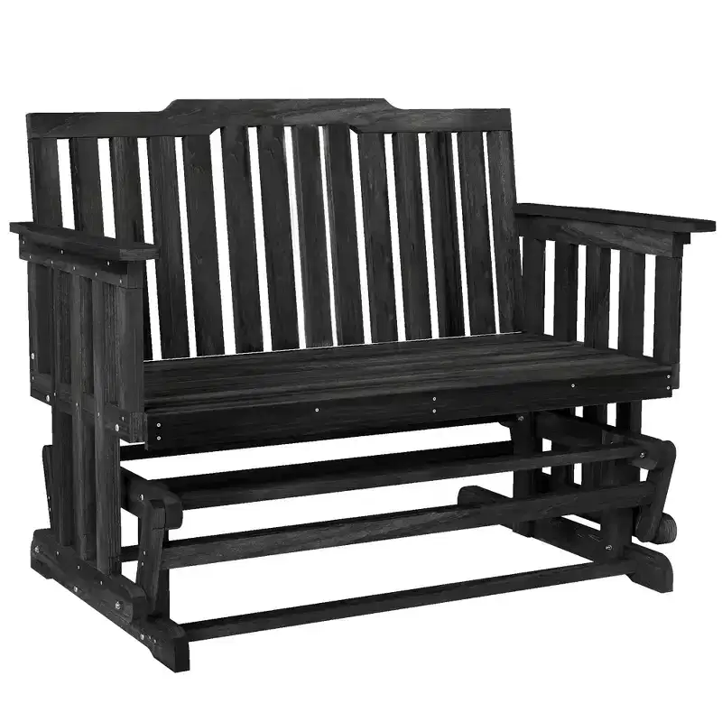 Outsunny Wooden Patio Glider Bench, Wood Outdoor Loveseat with High Back and Armrests, 2-Seat