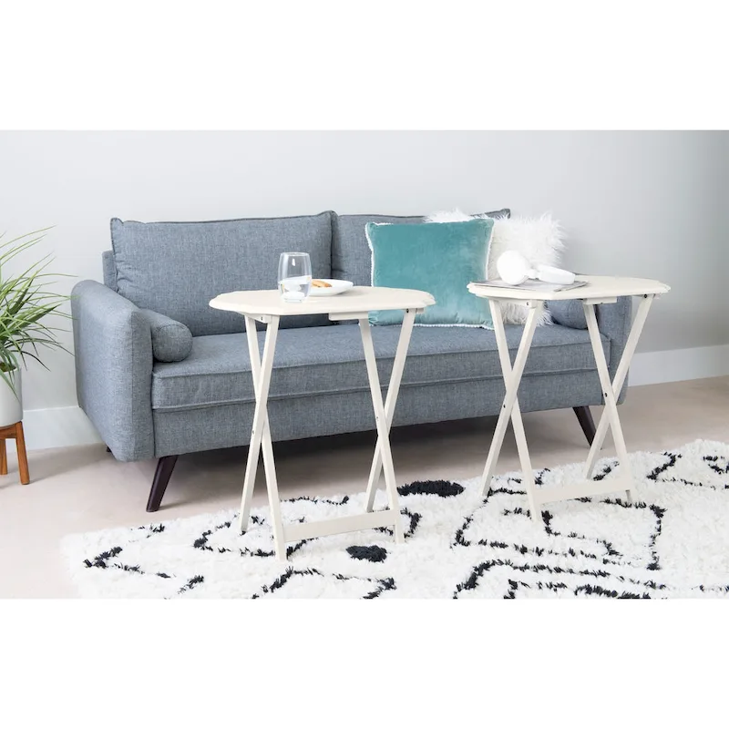 Routed Edge Foldable Snack Tray Tables - 26.25 - White - Set of 2