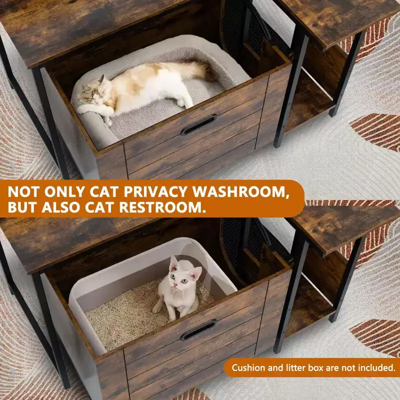 Cat Litter Box Furniture, Hidden Litter Box Enclosure with Pull-Out Tray Corner Flower Stand PVC Mat Classic Color for Cats Up to 12 lbs