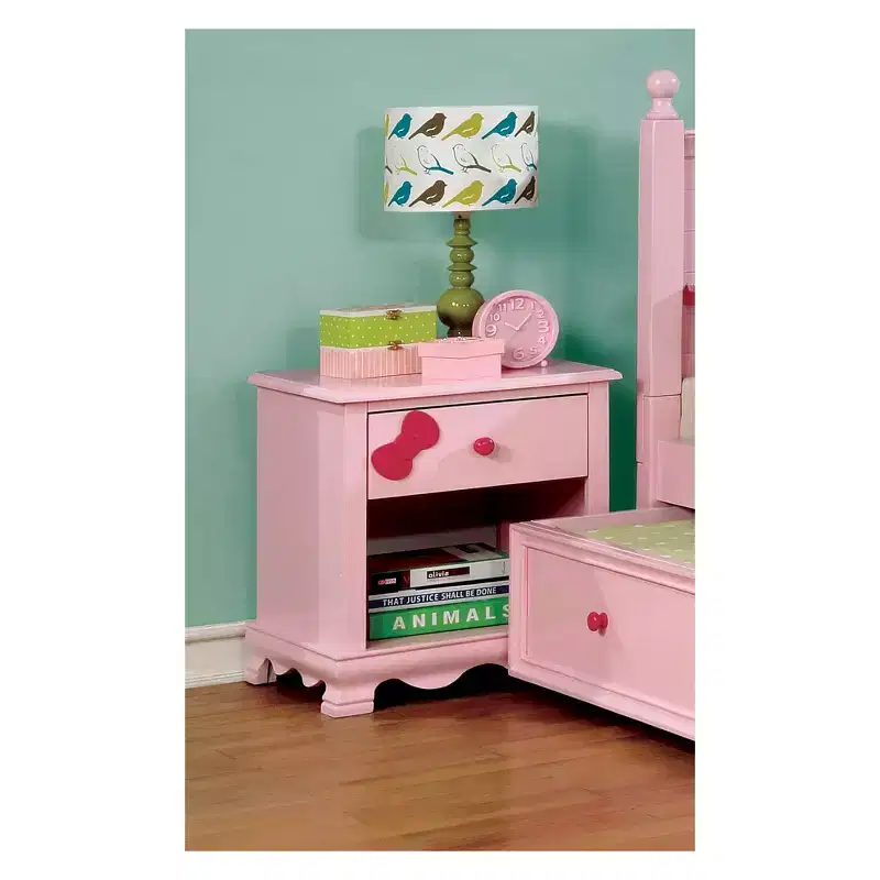 Contemporary Kids Nightstand with Drawer and Open Shelf, Pink