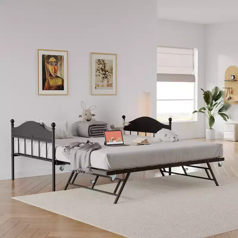 GustoWave Twin Metal Daybed with Foldable Trundle, Space Saving Daybed