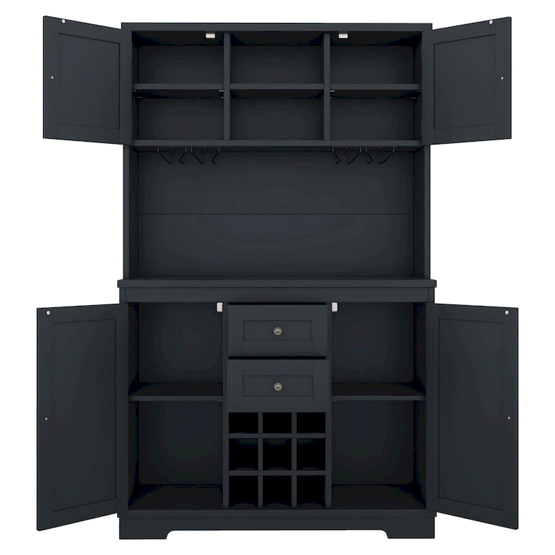 Coffee Bar Cabinet with Drawers, Freestanding Kitchen Pantry with Shelves and Cabinets, Buffet Cabinet with Glass Racks